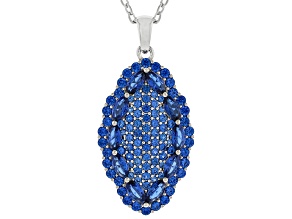 Blue Lab Created Spinel Rhodium Over Brass Cluster Pendant With Chain 2.76ctw
