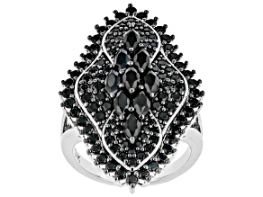 Black Spinel Rhodium Over Brass Cluster Ring 2.96ctw