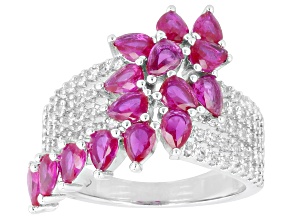 Lab Created Ruby Rhodium Plated Ring 3.36ctw