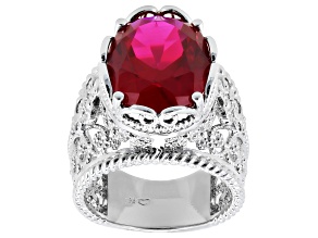 Red Lab Created Ruby Rhodium Plated Ring 9.40ct