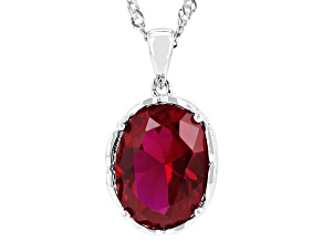 Red Lab Created Ruby Rhodium Over Brass Pendant with Chain 9.40ct
