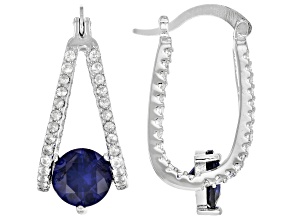 Blue Lab Created Spinel Rhodium Over Brass Earrings 3.97ctw