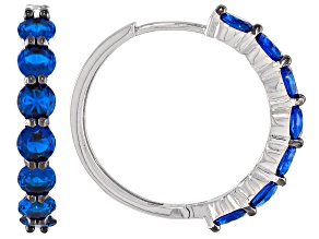 Blue Lab Created Spinel Rhodium Over Brass Hoop Earrings 3.53ctw