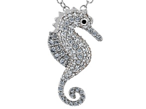 White Lab Created Sapphire Rhodium Over Brass Pendant with chain 1.04ctw