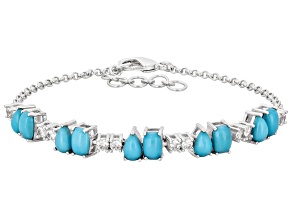 Blue Sleeping Beauty Turquoise With White Zircon Rhodium Plated Bracelet 1.10ctw
