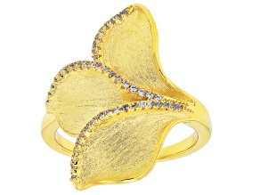 White Lab Created Sapphire 18K Yellow Gold Over Brass Brushed Ring 0.20ctw