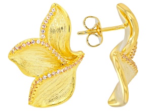 White Lab Created Sapphire 18K Yellow Gold Over Brass Brushed Earrings 0.36ctw