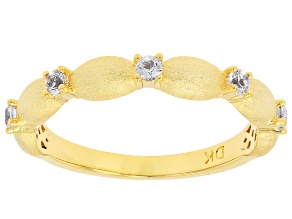 White Lab Created Sapphire 18K Yellow Gold Over Brass Brushed Ring 0.17ctw