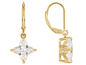 White Lab Created Sapphire 18K Yellow Gold Over Brass Flower Cut Earrings 4.17ctw