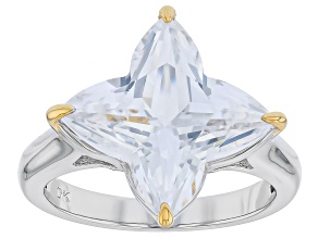White Lab Created Sapphire Rhodium & 18K Yellow Gold Plated Flower Cut Ring 7.00ct