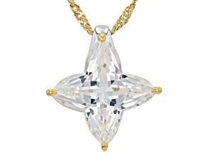 White Lab Created Sapphire Rhodium & 18K Yellow Gold Over Brass Flower Cut Pendant/Chain 7.00ct