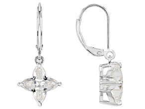 White Lab Created Sapphire Rhodium Plated Flower Cut Solitaire Earrings 4.41ctw