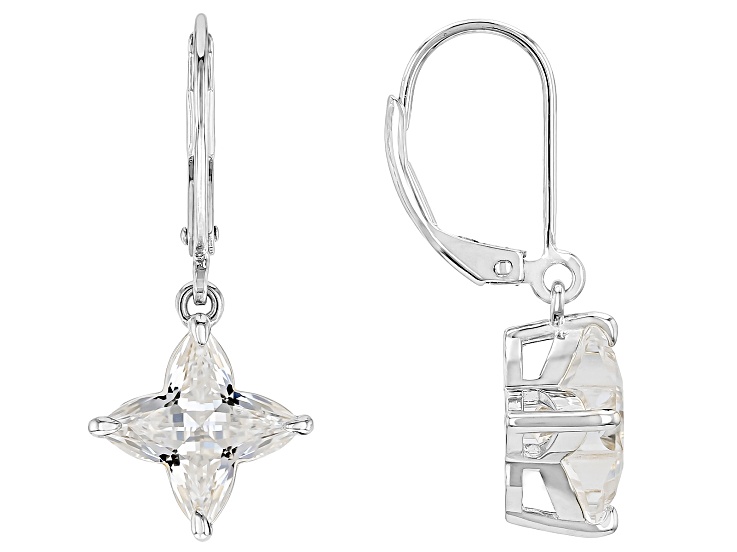 White Lab Created Sapphire Rhodium Plated Flower Cut Solitaire Earrings 4.41ctw