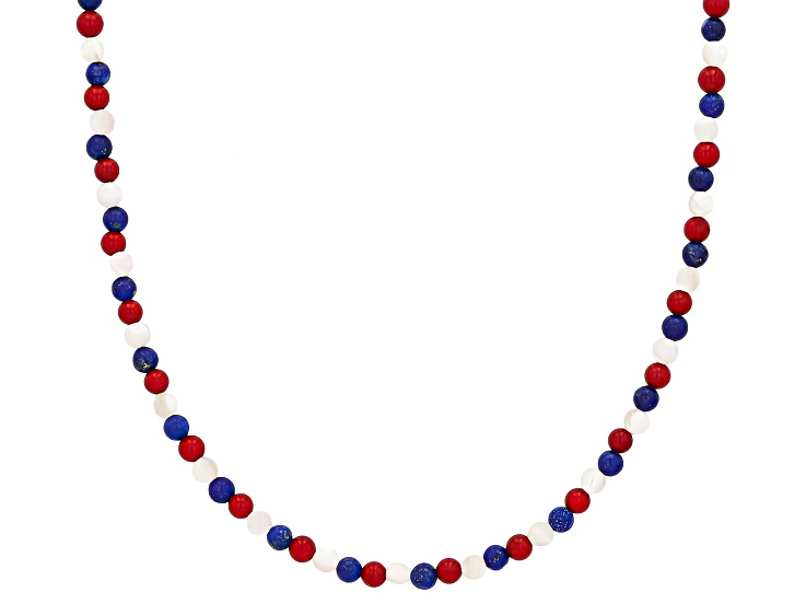 Blue Lapis Lazuli With White Mother-Of-Pearl & Red Coral 18K