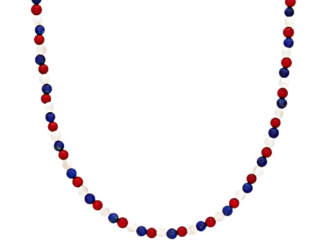 Blue Lapis Lazuli With White Mother-Of-Pearl & Red Coral 18K Yellow Gold Over Brass Necklace