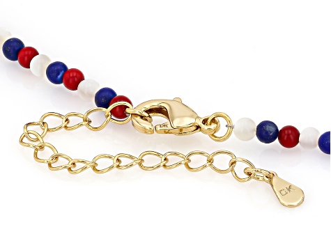 Blue Lapis Lazuli With White Mother-Of-Pearl & Red Coral 18K