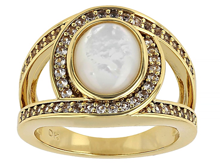 White Mother-of-Pearl 18K Yellow Gold Plated Ring 0.46ctw