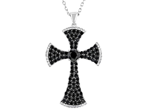 Black Spinel With White Lab Created Sapphire Rhodium Plated