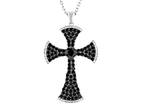 Black Spinel With White Lab Created Sapphire Rhodium Over Brass Pendant with Chain 3.54ctw