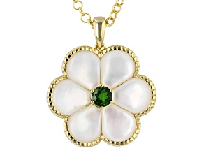 Green Chrome Diopside With White Mother-of-Pearl 18K Yellow Gold Over Brass Pendant/Chain 0.47ctw