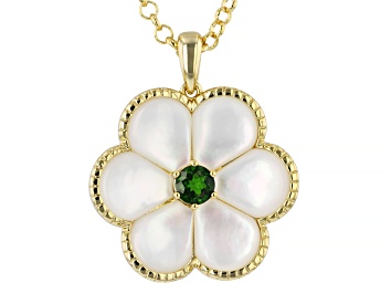 Picture of Green Chrome Diopside With White Mother-of-Pearl 18K Yellow Gold Plated Pendant/Chain 0.47ctw