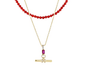 Red Bamboo Coral 18K Yellow Gold Over Brass Beaded Necklace 1.83ctw