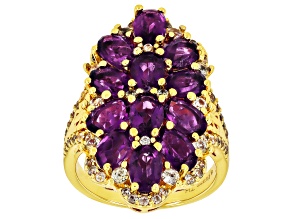 Purple Amethyst 18k Yellow Gold Over Brass Ring 5.39ctw
