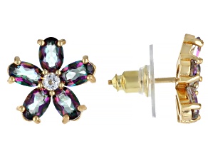 Multi-Color Quartz 18k Yellow Gold Over Brass Earrings 3.70ctw