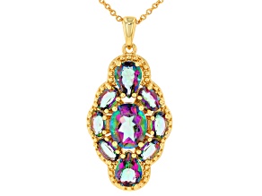 Multi-Color Quartz 18k Yellow Gold Over Brass Pendant with Chain 6.45ctw