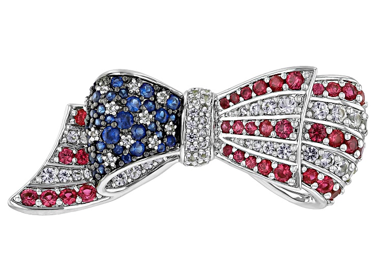 Lab Created Ruby With Blue & White Lab Created Sapphire Rhodium
