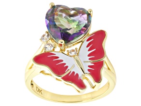 Multi Color Quartz Rhodium & 18K Yellow Gold Over Brass Enamel Ring 3.05ctw