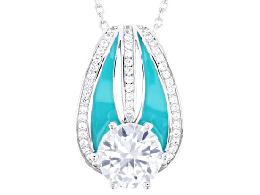 White Lab Created Sapphire Rhodium Over Brass Pendant with Chain 4.78ctw