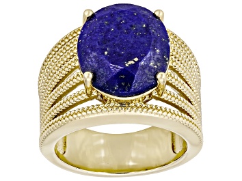 Picture of Blue Lapis Lazuli 18K Yellow Gold Plated Solitaire Ring