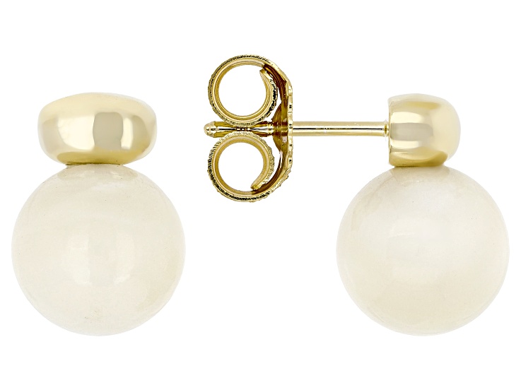White Mother-of-Pearl 18K Yellow Gold Over Bead Earrings