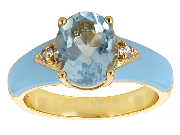 Sky Blue Topaz with White Zircon 18K Yellow Gold Plated Enamel