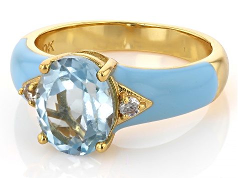 Sky Blue Topaz with White Zircon 18K Yellow Gold Plated Enamel