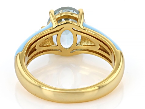 Sky Blue Topaz with White Zircon 18K Yellow Gold Plated Enamel