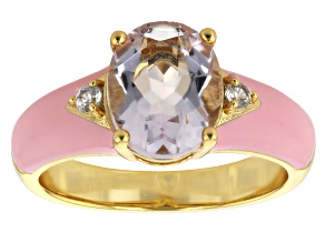 Lavender Amethyst 18K Yellow Gold Plated Enamel Ring 3.02ctw