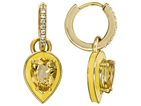 Yellow Citrine with White Lab Created Sapphire 18K Yellow Gold Plated Earrings 4.06ctw