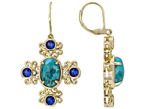 Blue Composite Turquoise 18K Yellow Gold Over Brass Cross Earrings
