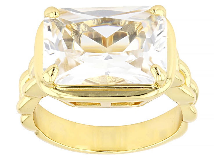 White Lab Created Sapphire 18K Yellow Gold Plated Solitaire Ring 6.12ctw