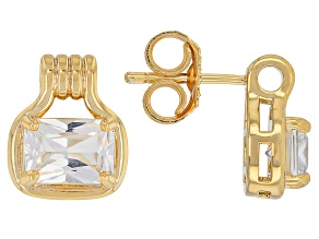 White Lab Created Sapphire 18K Yellow Gold Plated Solitaire Earrings 5.95ctw