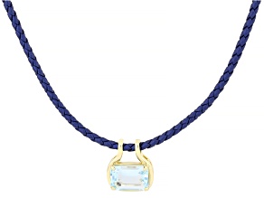 Sky Blue Topaz 18K Yellow Gold Plated Solitaire Pendant With Blue Braided Leather Cord 6.42ct