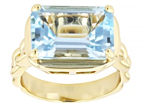 Sky Blue Topaz 18K Yellow Gold Over Brass Solitaire Ring 6.42ctw