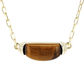 Brown Tigers Eye 18K Yellow Gold Plated Pendant with Chain