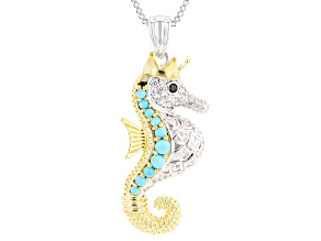 Blue Composite Turquoise Rhodium Plated Two-Tone Pendant with Chain 0.27ctw