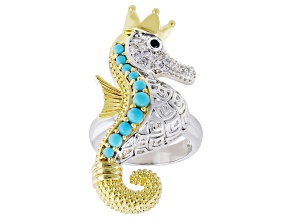 Blue Turquoise Rhodium Plated Two-Tone Ring 0.27ctw