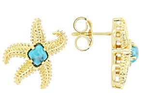 Blue Composite Turquoise 18K Yellow Gold Plated Stud Earrings 6x5mm