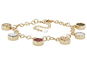 Rose, White and Yellow Drusy Quartz 18K Yellow Gold Plated Disc Charm Bracelet 20.40ctw