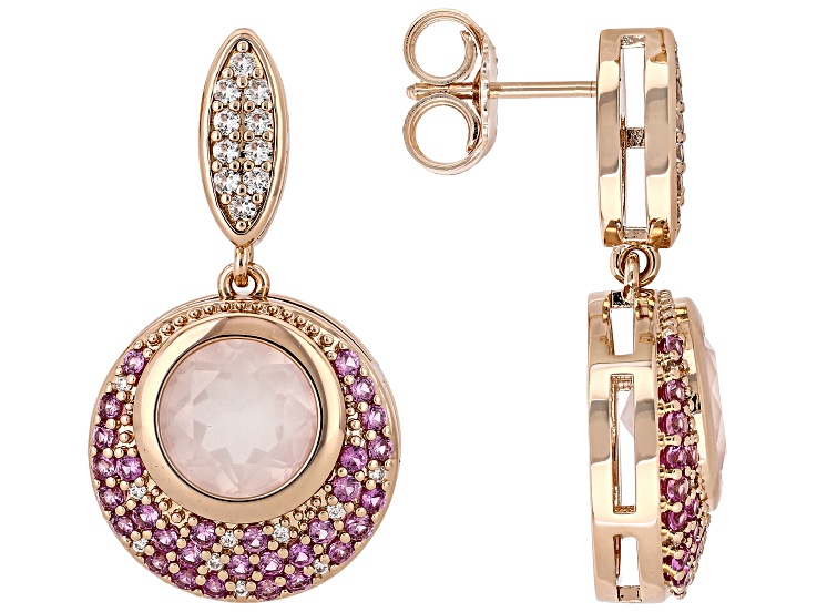 Rose Quartz 18K Rose Gold Plated Cluster Dangle Earrings 5.56ctw